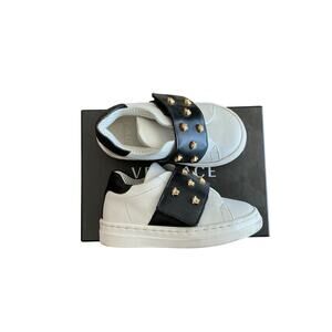 Versace Medusa Gold Studded Black and White Velcro Sneakers Size EU 23